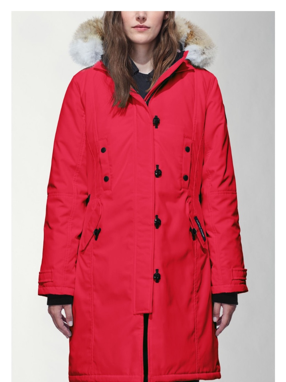Women’s Long Orange Parka Coat with fur trim